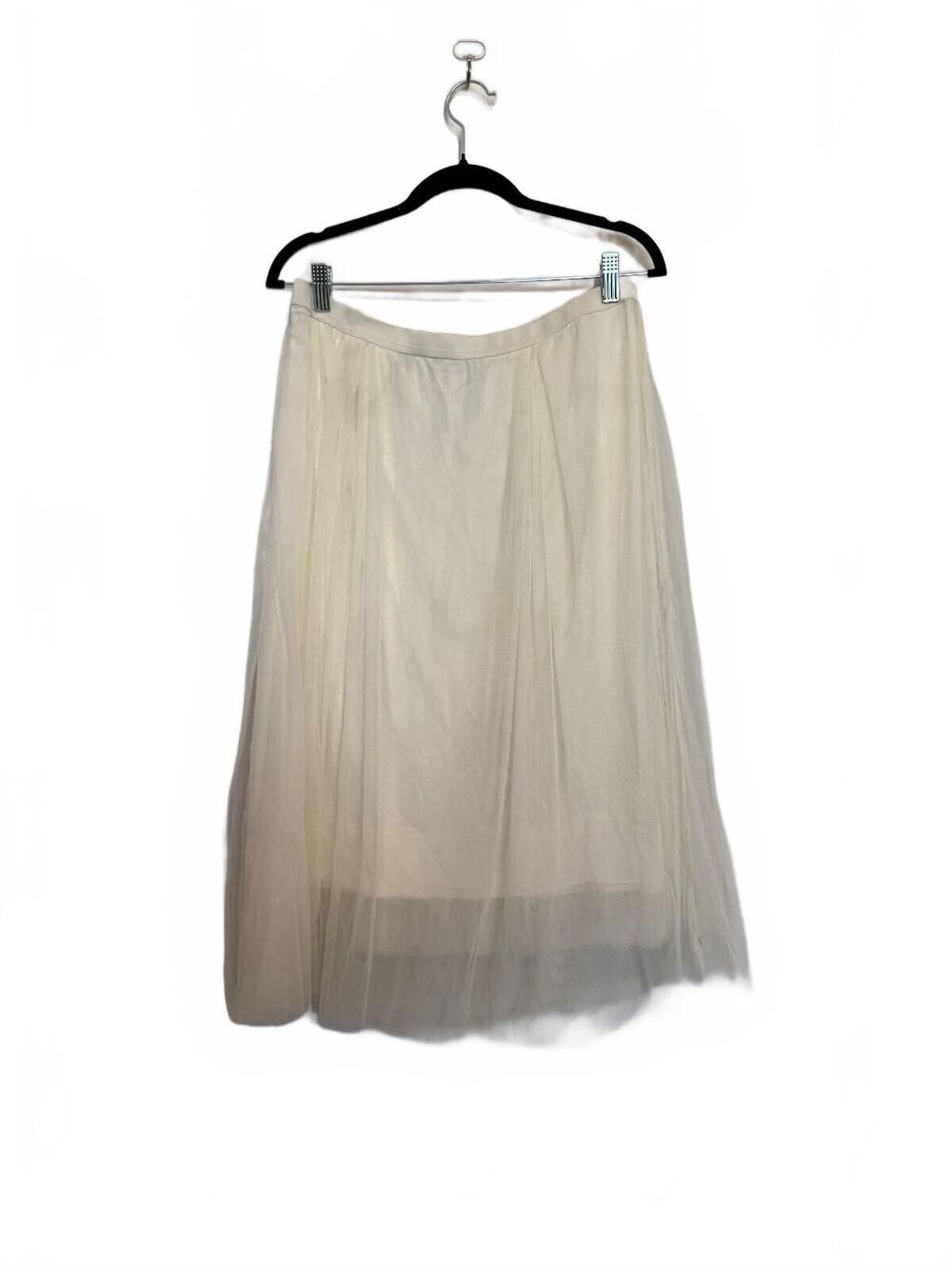Peruvian Connection Cream Tulle Overlay Midi Skirt with Lined Underlayer